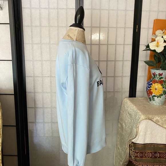 Balenciaga Paris 2020 Wom M Gorgeous Light Blue Logoed French Terry Sweatshirt - Picture 2 of 10
